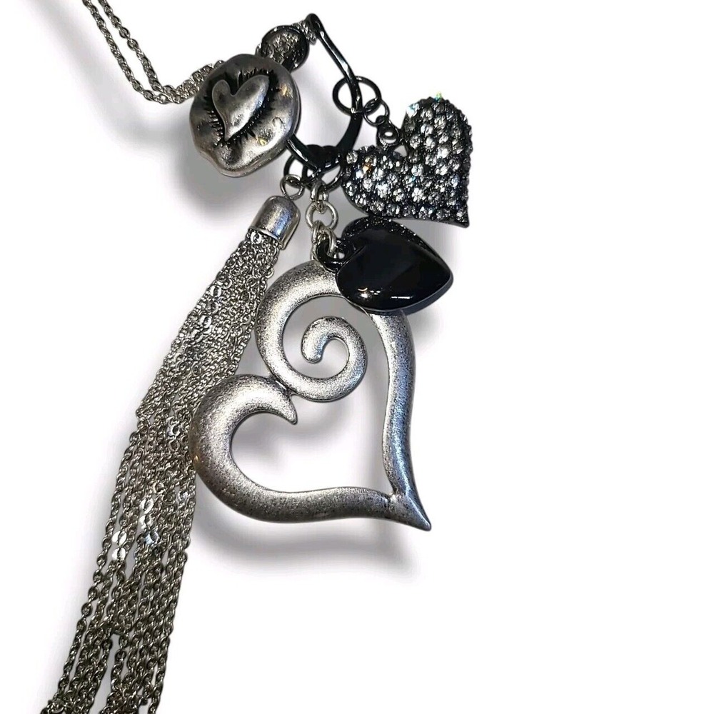Silver Tone Heart Charm Trinket Pendant Necklace 32"-35"